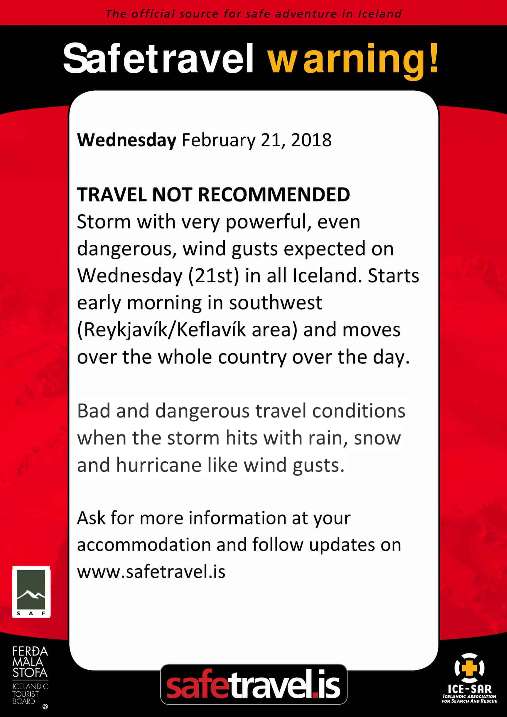 WARNING!!!! Bad and dangerous travel conditions!