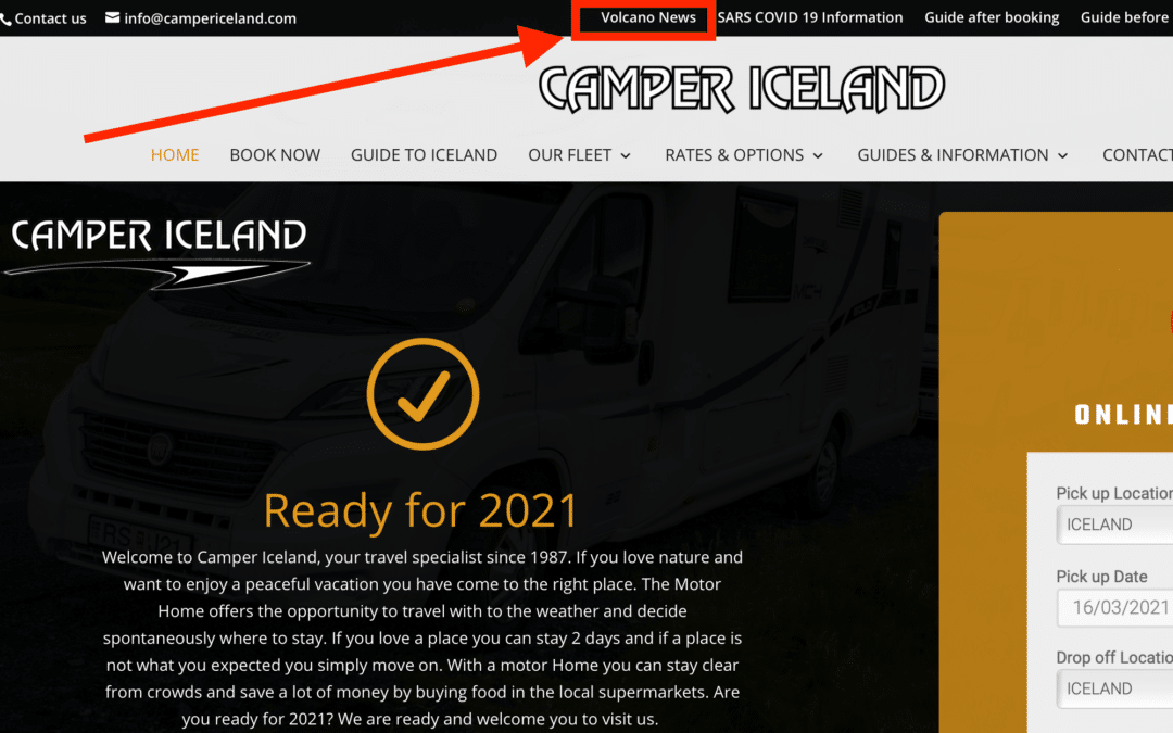 Link alle notizie sul vulcano su Camper Islanda