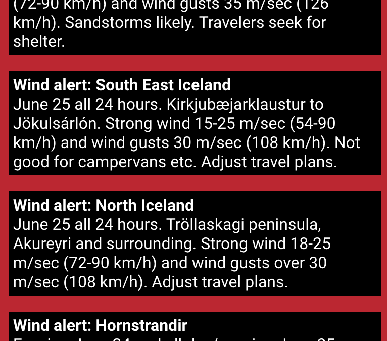 Safetravel in Iceland – wind alert – drive carefully