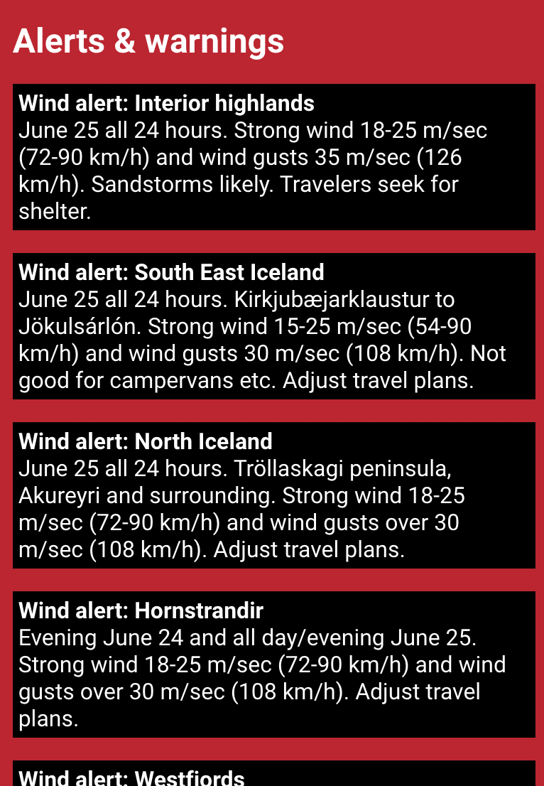 Safetravel in Iceland – wind alert – drive carefully