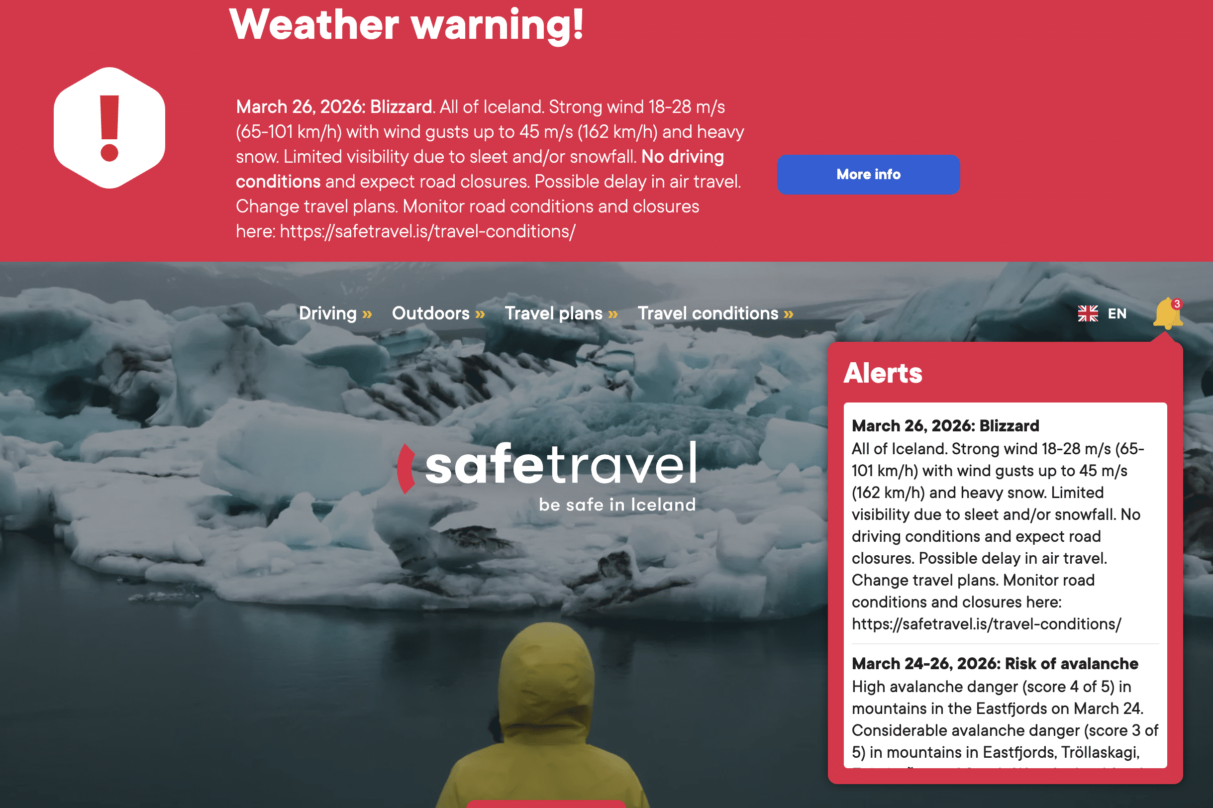 Sugerencias de rutas y tesoros ocultos 60 Alerta meteorológica en Islandia - 26 de marzo de 2026