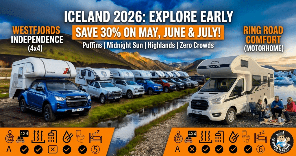 L'Islanda prima della fretta: perché maggio, giugno e luglio sono i segreti meglio custoditi del 2026 - Noleggio Camper Islanda 2026 1 L'Islanda prima della fretta: perché maggio, giugno e luglio sono i segreti meglio custoditi del 2026 - Noleggio Camper Islanda 2026