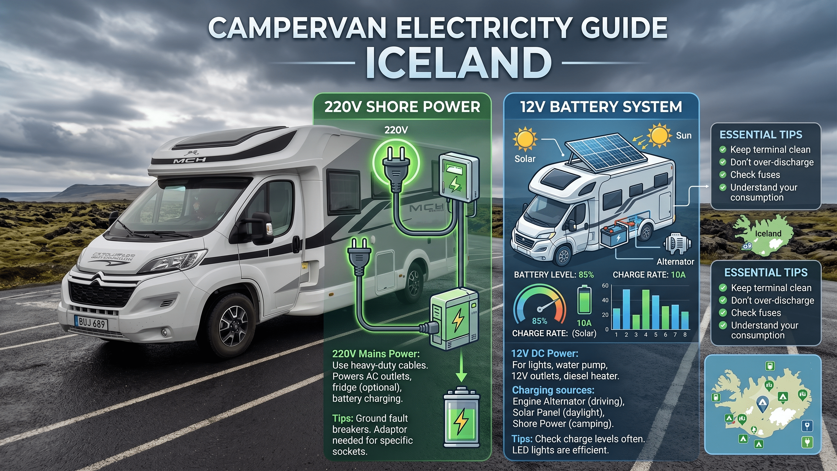 Help Center 1 Campervan Electricity Guide Iceland: 220V Power & 12V Battery Tips